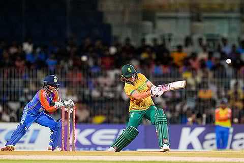 Nadine de Klerk plays a shot against India Women